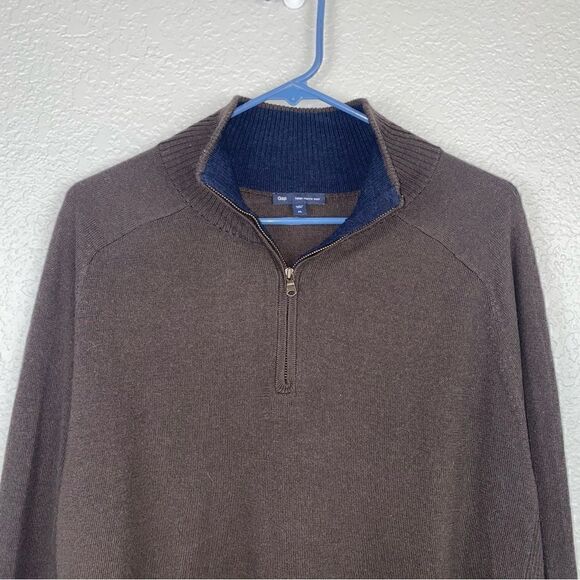 GAP Men's Brown Long Sleeve 100% Wool 1/4 Zip Sweater Extra Large XL - Picture 4 of 9
